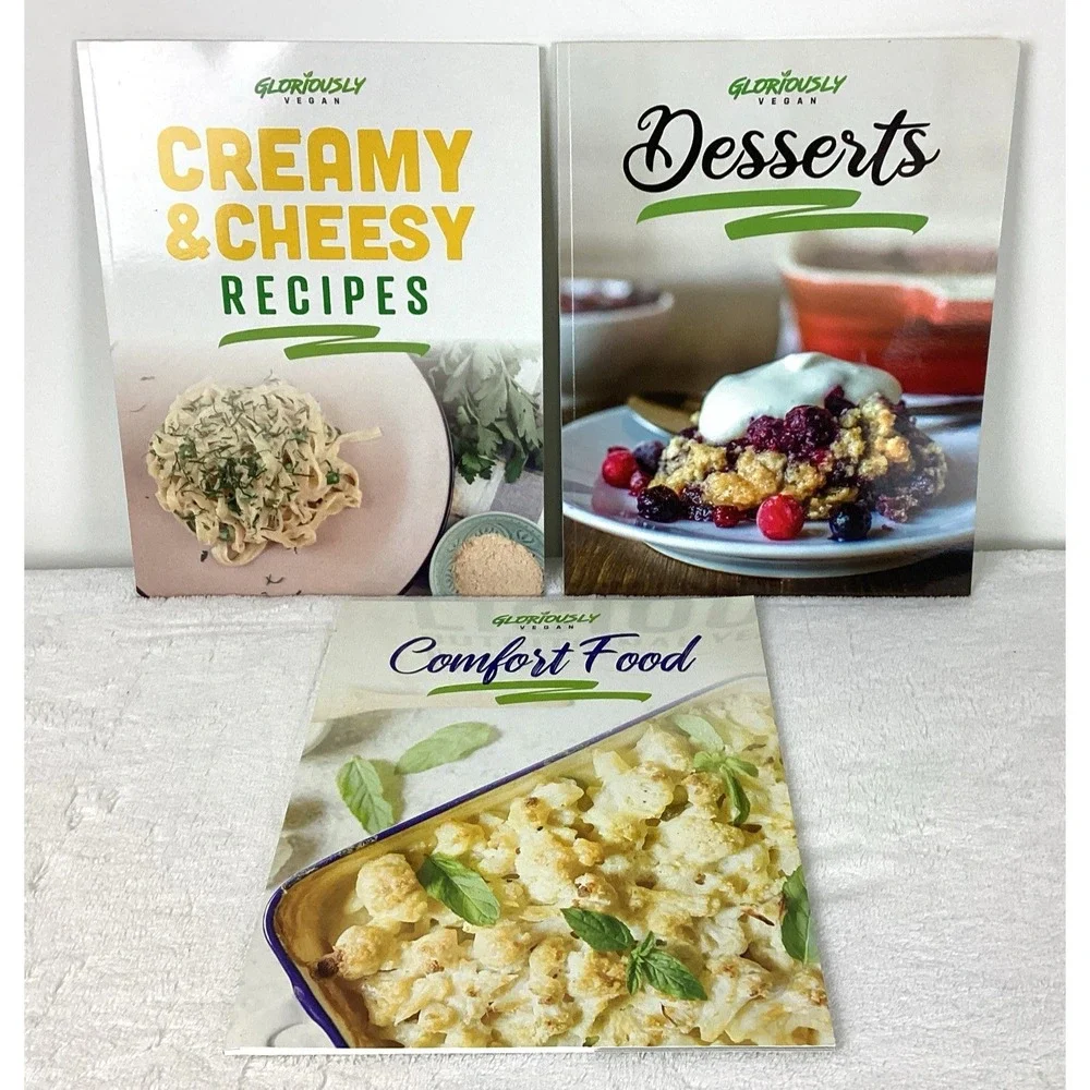 GLORIOUSLY VEGAN Cookbooks Lot of 3 - Creamy Cheesy, Comfort, Desserts 2021 Rare